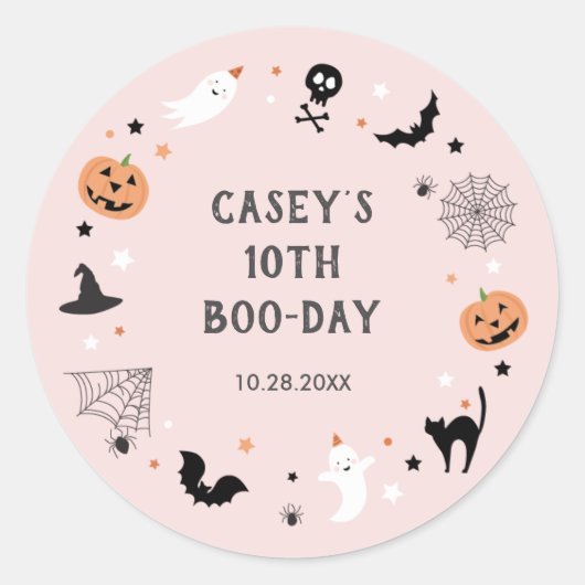 Sticker Rond Faisons un anniversaire éffrayant Halloween rose (Devant)