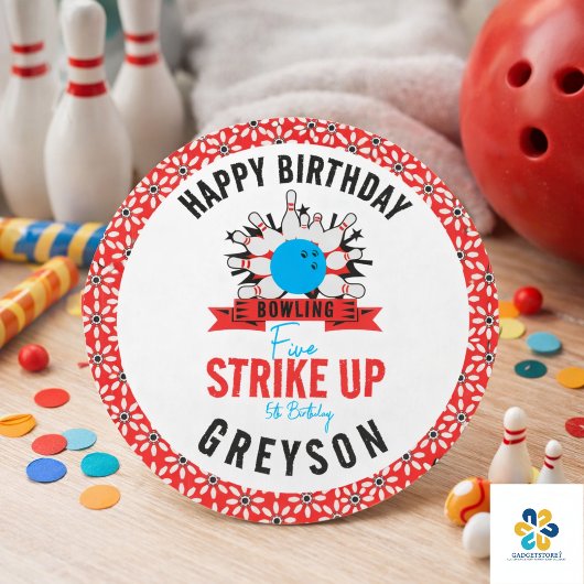 Sticker Rond Faisons une partie de bowling ! Fête d'anniversair