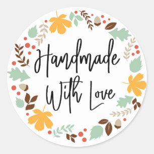 Sticker Rond Fait à la main avec amour Automne