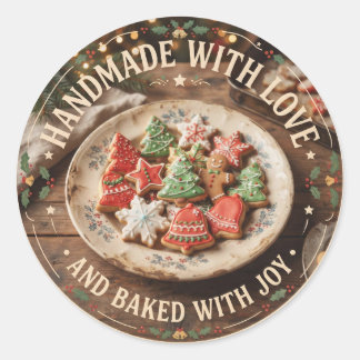Sticker Rond Fait à la main avec Amour | Biscuits au Sucre cuit