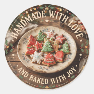 Sticker Rond Fait à la main avec Amour | Biscuits au Sucre cuit