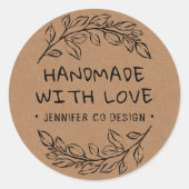 Sticker Rond Fait à la main avec amour Botanique (Devant)