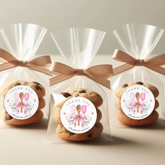 Sticker Rond Fait À La Main Avec Amour Boulangerie Ustensiles R