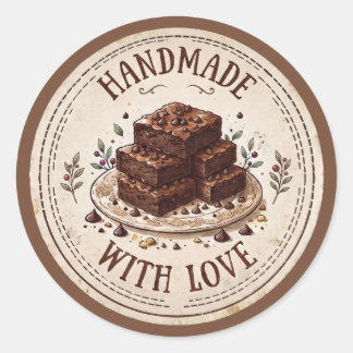Sticker Rond Fait à la main avec Amour | Brownies au Chocolat