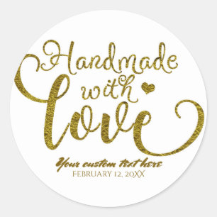 Sticker Rond Fait à la main avec amour Chic Or Faux Feuille Loo