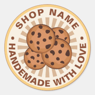 Sticker Rond Fait à la main avec amour Chocolat Chip cookie per