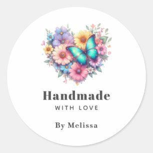 Sticker Rond Fait à la main avec amour Fleurs de marguerite et