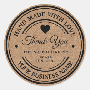 Sticker Rond fait à la main avec amour merci classique en pla