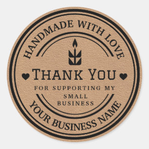 Sticker Rond fait à la main avec amour   Merci flamme