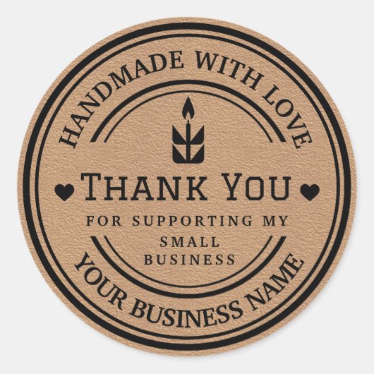 Sticker Rond fait à la main avec amour | Merci flamme (Devant)