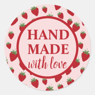 Sticker Rond Fait à la main avec amour mignonne fraise