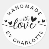 Sticker Rond Fait à la main avec amour Nom personnalisé (Devant)