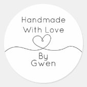 Sticker Rond Fait à la main avec amour par coeur (Devant)