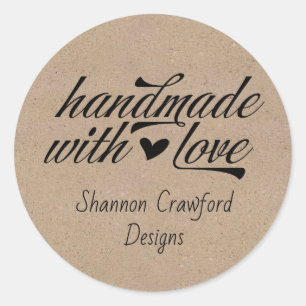 Sticker Rond Fait à la main avec amour, personnalisable kraft