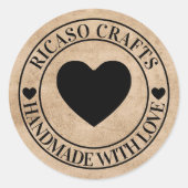 Sticker Rond Fait à la main avec amour personnalisé (Devant)