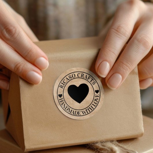 Sticker Rond Fait à la main avec amour personnalisé