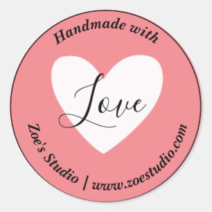 Sticker Rond Fait à la main avec amour, Simple Petite Entrepris