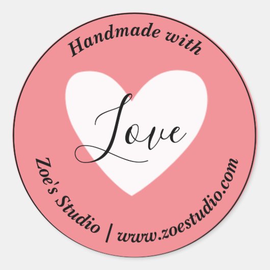 Sticker Rond Fait à la main avec amour, Simple Petite Entrepris (Devant)