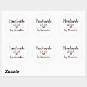 Sticker Rond Fait à la main avec l'amour simple script personna (Feuille)
