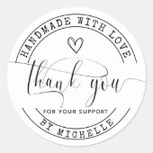 Sticker Rond Fait à la main avec Merci d'amour (Devant)