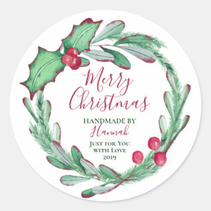 Sticker Rond Fait à la main par Noël personnalisé