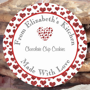 Sticker Rond Fait avec amour Cadeau fait maison coeurs rouges