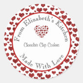 Sticker Rond Fait avec amour Cadeau maison cuit au four coeurs  (Devant)