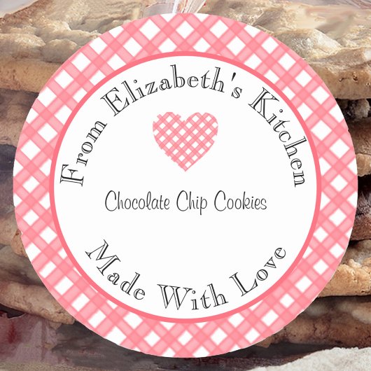 Sticker Rond Fait avec amour Cadeau maison cuit au four Gingham