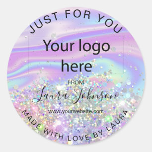 Sticker Rond fait avec amour feuille holographe ajouter votre l