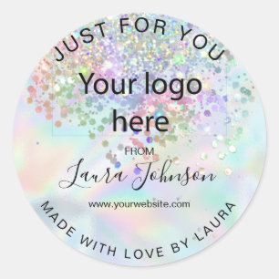 Sticker Rond fait avec amour feuille holographe ajouter votre l