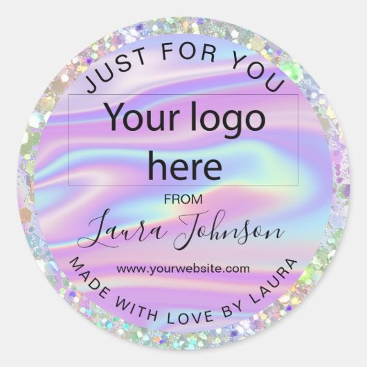 Sticker Rond fait avec amour feuille holographe ajouter votre l (Devant)