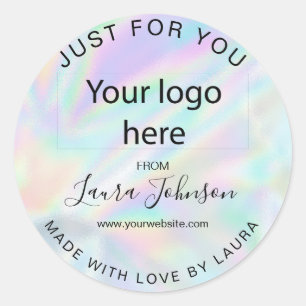 Sticker Rond fait avec amour holographe gouttes ajouter votre l