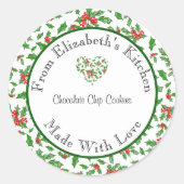 Sticker Rond Fait avec amour houx rouge et vert Cadeau maison c (Devant)