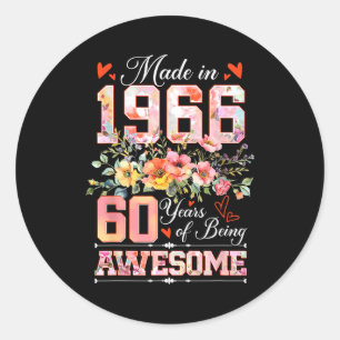 Sticker Rond Fait en 1966 floral 60e anniversaire femmes 60 ans