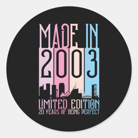 Sticker Rond Fait En 2003 20 Ans Être Parfait (Devant)