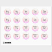Sticker Rond Fait main avec amour, cœur ombré rose personnalisé (Feuille)