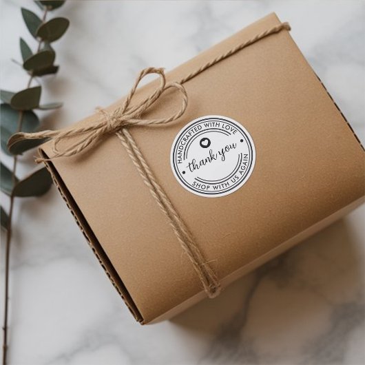 Sticker Rond Fait main avec amour Merci Personnalisable