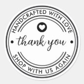 Sticker Rond Fait main avec amour Merci Personnalisable (Devant)