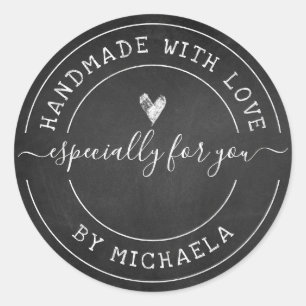 Sticker Rond Fait Main Avec Amour Par Nom Craie Sur Tableau Noi