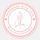 Sticker Rond Fait main avec amour | Poignée sociale de nom pers (Devant)