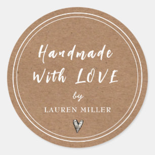 Sticker Rond Fait main avec amour Rustique Moderne
