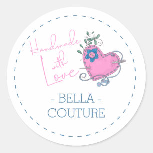 Sticker Rond Fait main avec amour Thème couture mignon rose et
