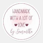 Sticker Rond Fait Main Avec Beaucoup d'Amour par Nom Classique (Devant)
