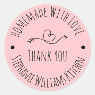 Sticker Rond Fait maison avec amour   Blush PinkThank You