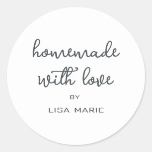 Sticker Rond Fait maison avec amour Cadeau personnalisé noir bl