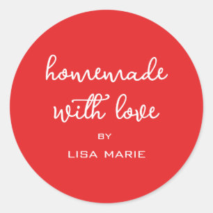 Sticker Rond Fait maison avec amour Cadeau personnalisé rouge v