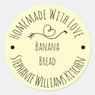 Sticker Rond Fait Maison avec Amour Cœur Jaune Pâtisseries