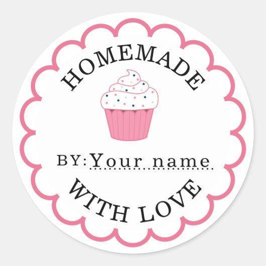 Sticker Rond Fait maison avec amour cupcake rose (Devant)