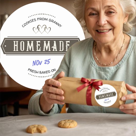 Sticker Rond Fait Maison Avec Amour Date Manuscrite