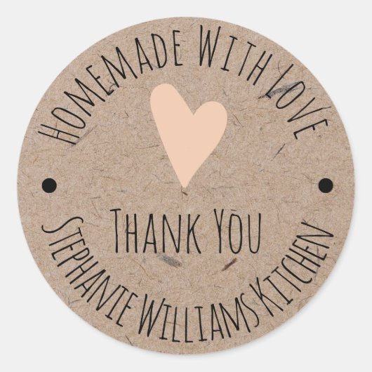 Sticker Rond Fait maison avec amour | Kraft Paper Merci Classic (Devant)